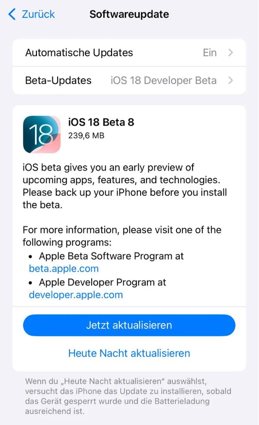 华坪苹果手机维修分享苹果 iOS / iPadOS 18 开发者预览版 Beta 8 发布 